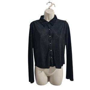 RO & DE Cord Ribbed Button Down Blouse Black Size S